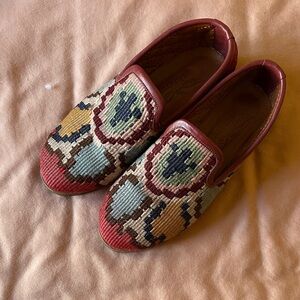One of a kind leather & wool kilim loafers
